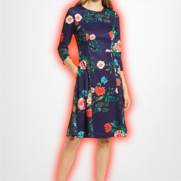 NWOT Eliza J ‘Mandy’ Navy Blue 3/4 Sleeve Fit & Flare Style Dress Plus Size 18W - Picture 1 of 16